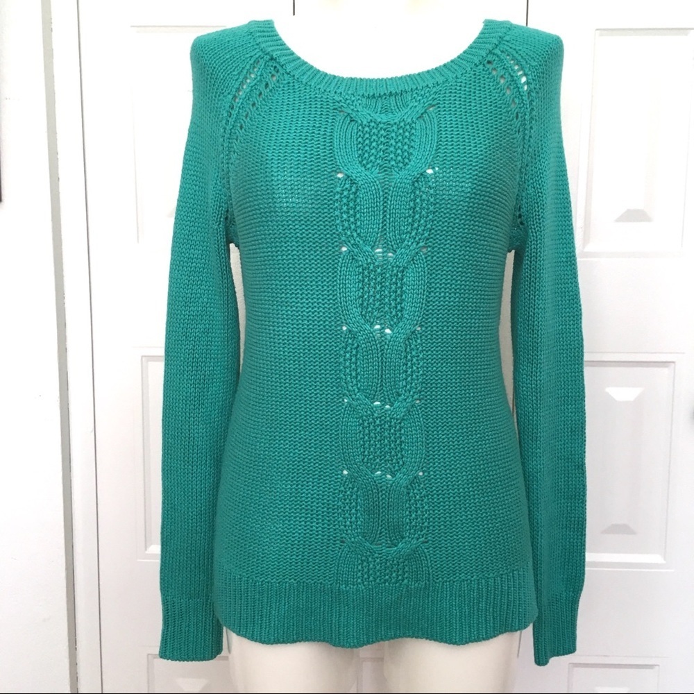 APT 9 teal green cable knit sweater XS